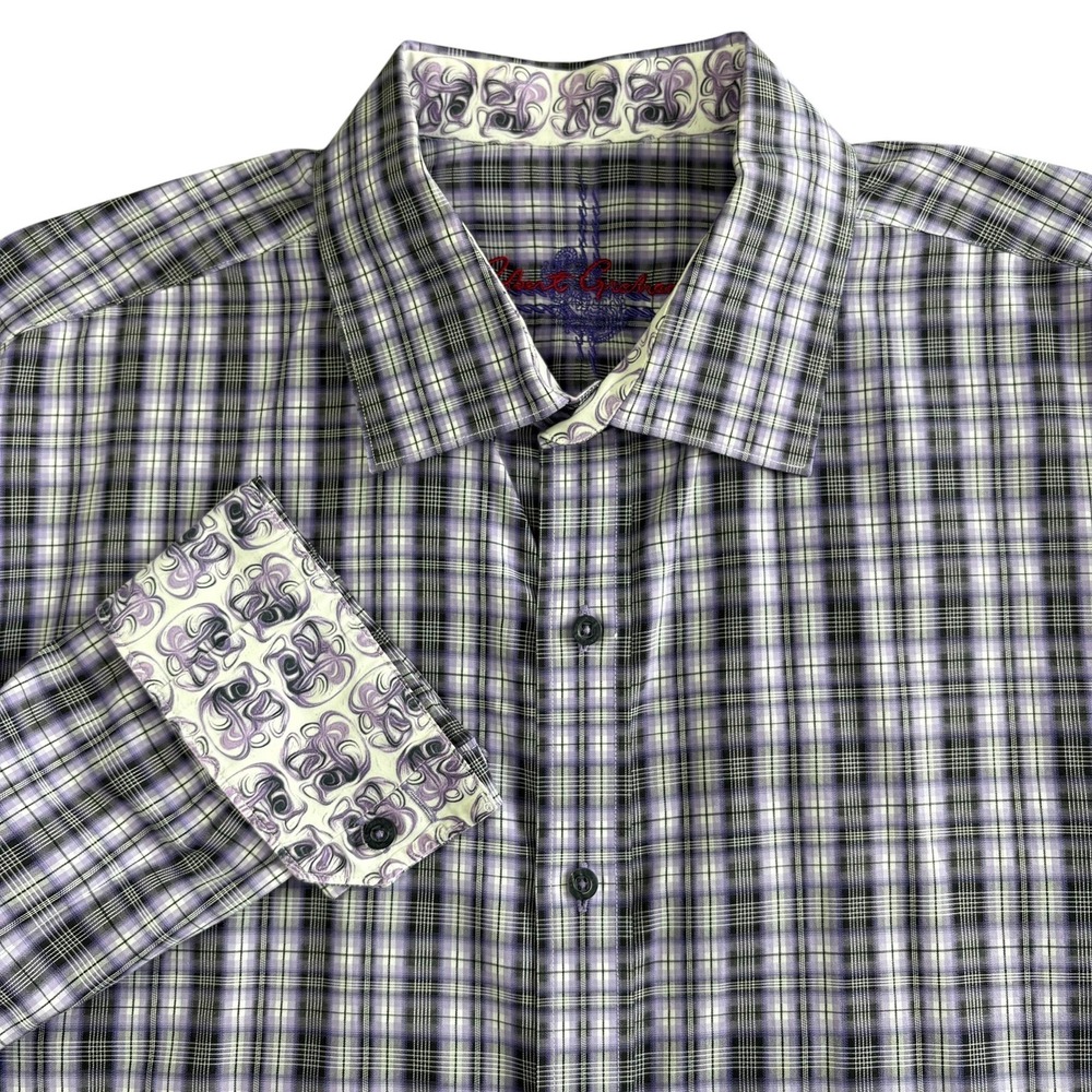Robert Graham Long Sleeve Plaid Shirt Mens 3XL Purple Button Up Flip Cuff